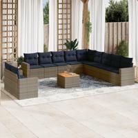 12-delige Loungeset met kussens poly rattan grijs - thumbnail