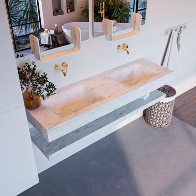 MONDIAZ ALAN-DLUX 150cm planchet Opalo. Vrijhangende wastafel CLOUD dubbel zonder kraangat, kleur Opalo.