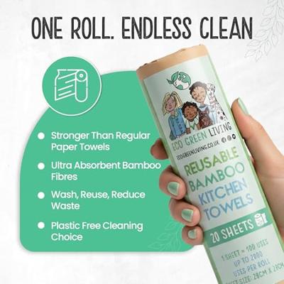 Eco Green Living Herbruikbare bamboe keukenrol - 20 vellen