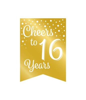Verjaardagsslinger Vaandel 16 jaar Goud/Wit (6m)