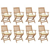 Tuinstoelen 8 st inklapbaar met kussens massief acaciahout - thumbnail
