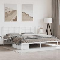 Bedframe met hoofdbord metaal wit 193x203 cm - thumbnail