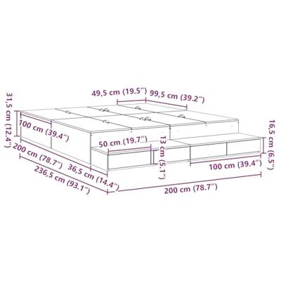 Opbergbedframe Zwart eiken 236.5 x 200 x 31.5 cm Bewerkt hout