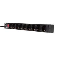 LogiLink PDU9C02 19 inch Stekkerdoos voor patchkast 1 HE Geaarde contactdoos Met schakelaar Zwart - thumbnail