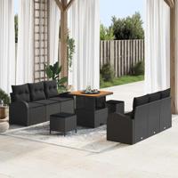 Tuinbankenset met kussen 9 pcs Zwart poly rattan - thumbnail