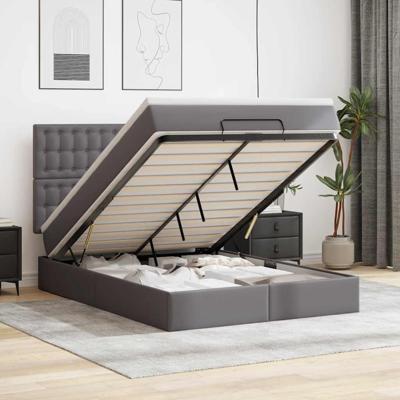 Ottoman bed met matras en LED's 140x190cm kunstleer grijs