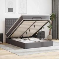 Ottoman bed met matras en LED's 140x190cm kunstleer grijs - thumbnail