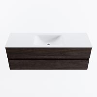 MONDIAZ VICA 140cm badmeubel onderkast Dark Brown 2 lades. Wastafel CLOUD midden 1 kraangat, kleur Talc. - thumbnail