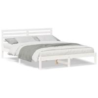 Bedframe met hoofdeinde Wit 160 x 210 cm Massief grenenhout - thumbnail