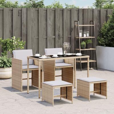5-delige Tuinset met kussens poly rattan gemengd beige