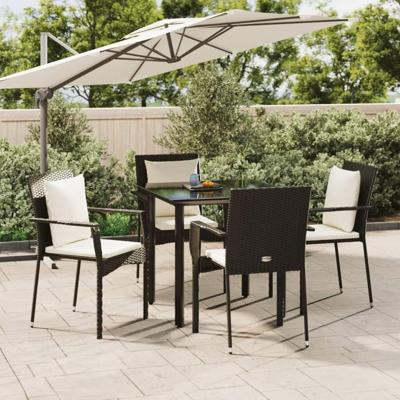 5-delige Tuinset met kussens poly rattan zwart