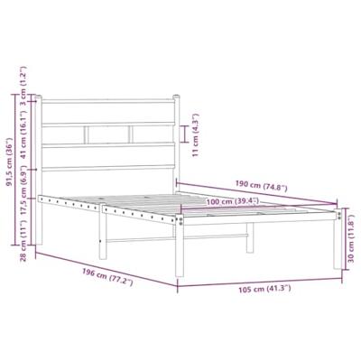 Bedframe met hoofdbord zonder matras bruin eiken 100x190 cm