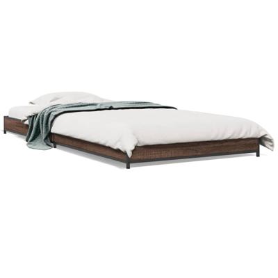 Bedframe bewerkt hout metaal bruin eikenkleur 135x190 cm
