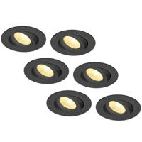 Set van 6 Salerno LED inbouwspots - 8W 650 lumen - 2700K warm wit - Dimbaar - Rond - Kantelbaar - IP44 waterdicht - Zwart - Voor binnen, buiten en badkamer - thumbnail