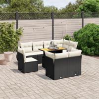 9-delige Loungeset met kussens poly rattan zwart - thumbnail