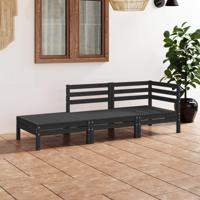 3-delige Loungeset massief grenenhout zwart - thumbnail