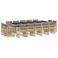 15-delige Tuinset met kussens poly rattan gemengd beige - thumbnail