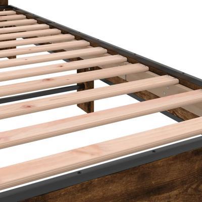 Bedframe bewerkt hout metaal gerookt eikenkleurig 140x200 cm - thumbnail
