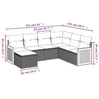 7-delige Loungeset met kussens poly rattan zwart - thumbnail