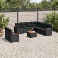 10-delige Loungeset met kussens poly rattan zwart - thumbnail