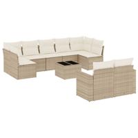 9-delige Loungeset met kussens poly rattan beige - thumbnail