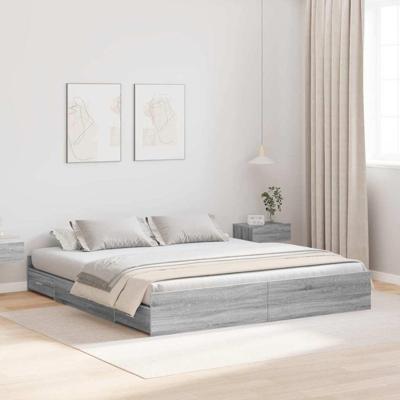 Opbergbedframe met lade Grijs sonoma 180 x 200 cm Bewerkt hout