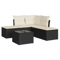 6-delige Loungeset met kussens poly rattan zwart - thumbnail