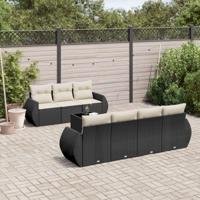 8-delige Loungeset met kussens poly rattan zwart - thumbnail