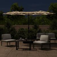 VidaXL Parasol dubbel dak met led's 316x240 cm taupe - thumbnail