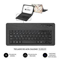 SUBBLIM Beschermhoes voor tablet 11 inch, met bluetooth-toetsenbord, Spaans toetsenbord, elastiek, oplaadpoort, ultra dun, keytab Pro marmer, wit - thumbnail