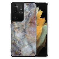 Samsung Galaxy S21 Ultra Marmeren Print Telefoonhoesje Marmer Grijs - thumbnail