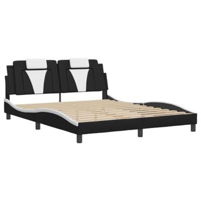 Bedframe "Viana" met LED zonder matras kunstleer zwart en wit 160x200 cm