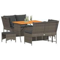 5-delige Loungeset met kussens poly rattan grijs - thumbnail