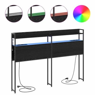 Opberghoofdbord met plank Zwart eiken 120 cm Bewerkt hout