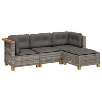 4-delige Loungeset met kussens poly rattan grijs - thumbnail