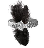 1920&apos;s pailletten hoofdband met bloem en veren - thumbnail