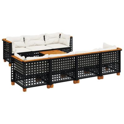 8-delige Loungeset met kussens poly rattan zwart - thumbnail