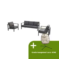 Loungeset Ginger Antraciet Bruin RVS Teak Bank Stoel Kussens Tuin Buiten 4SO - thumbnail