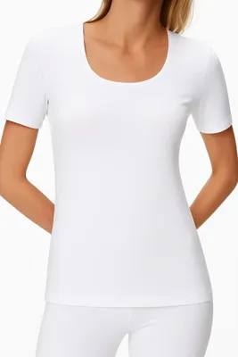 Basics dames T-shirt - 32288 - Vrouwen ondershirt met korte mouwen - Biologisch katoen - Diepe ronde hals