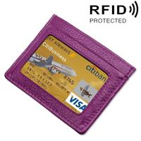 Koeienhuid leren Litchi textuur Open Type effen kleur kaart houder RFID blokkeren kaart Bag beschermende Case(Purple) - thumbnail