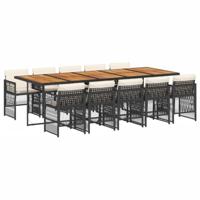 11-delige Tuinset met kussens poly rattan zwart - thumbnail
