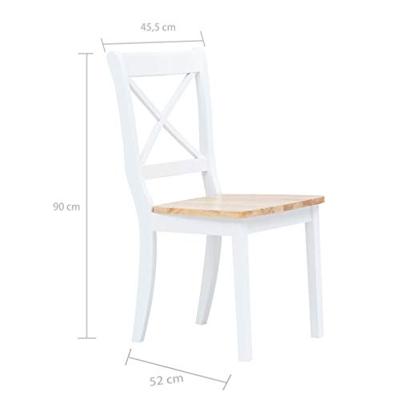 Eetkamerstoelen 4 st massief rubberwood naturel en wit - thumbnail