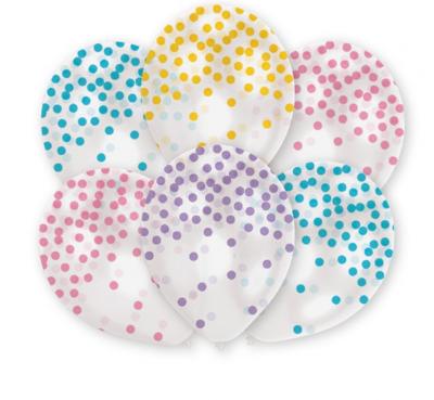 Ballonnen Transparant Pastel confetti print rond (6st)