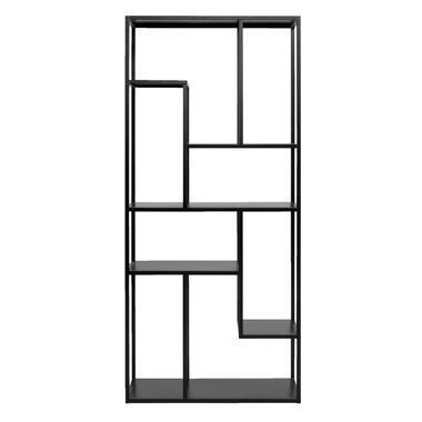 Vakkenkast Stan - zwart - metaal - 188x85x35 cm - Leen Bakker