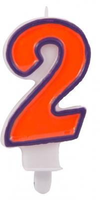 Kaars cijfer 2 in vrolijke kleuren