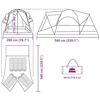 Tunneltent 8-persoons waterdicht grijs en oranje Tunneltent 8-persoons waterdicht grijs en oranje