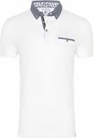 R2 Amsterdam Heren Polo Pique Wit Met Grijs Contrast Modern Fit - thumbnail