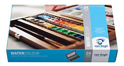 Van Gogh Aquarelverf Set In Kist - 24 Halve Napjes + 3 Accessoires