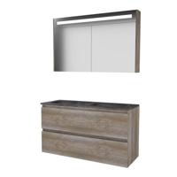 Basic-Line Premium 46 Badkamermeubelset - 120 x 46 cm - Greeploos - 2 Lades - Hardstenen Wastafel - 2 Kraangaten - Spiegelkast met LED Verlichting - Scotch Oak - thumbnail