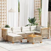 7-delige Loungeset met kussens poly rattan beige - thumbnail
